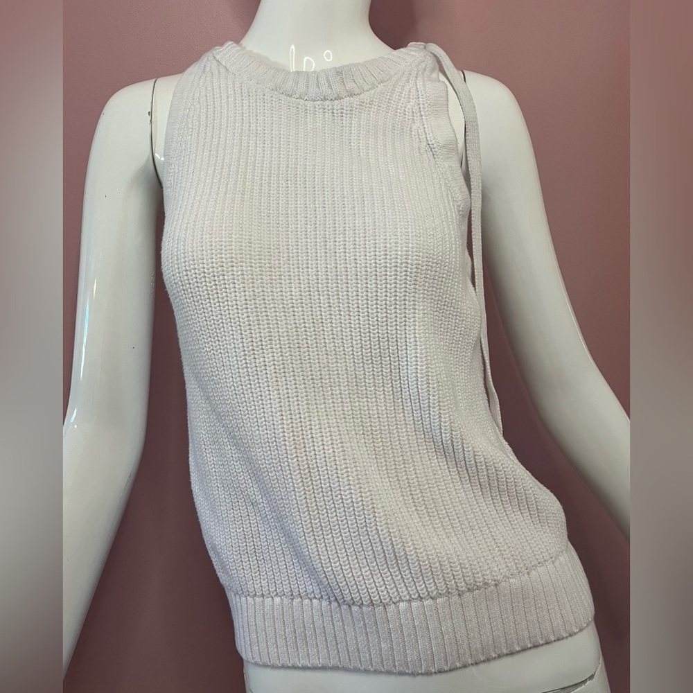 GAP White Ribbed Knit Tank Top, Side Neck Tie Up Size S Neutral